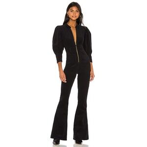 WeWoreWhat Women's XS Black Corduroy 70s Western‎ Retro Flare Leg Jumpsuit